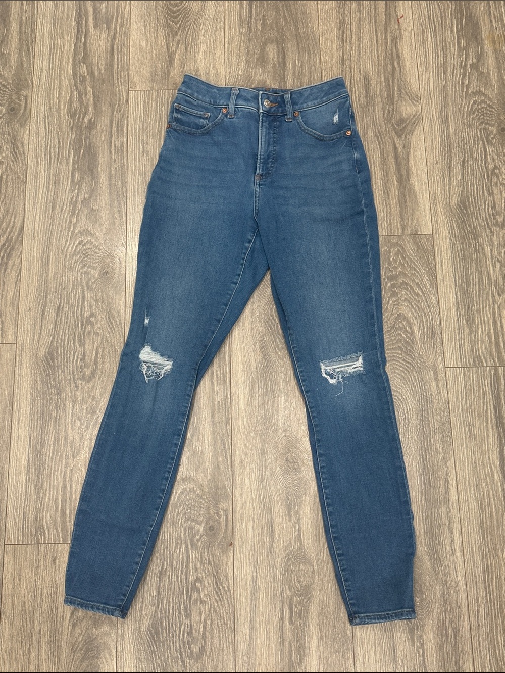 Express High-Rise Women's Blue Distressed Skinny Jeans 4L